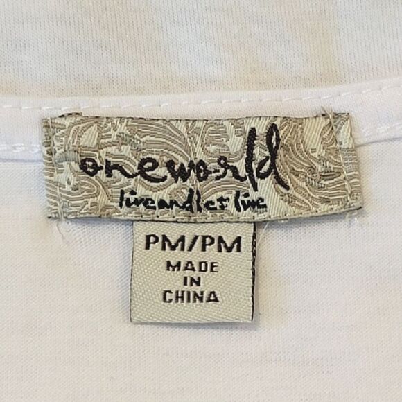 One World Bright Rhinestone 3/4 Sleeve Village On A Hill Top Size MP - Picture 7 of 8